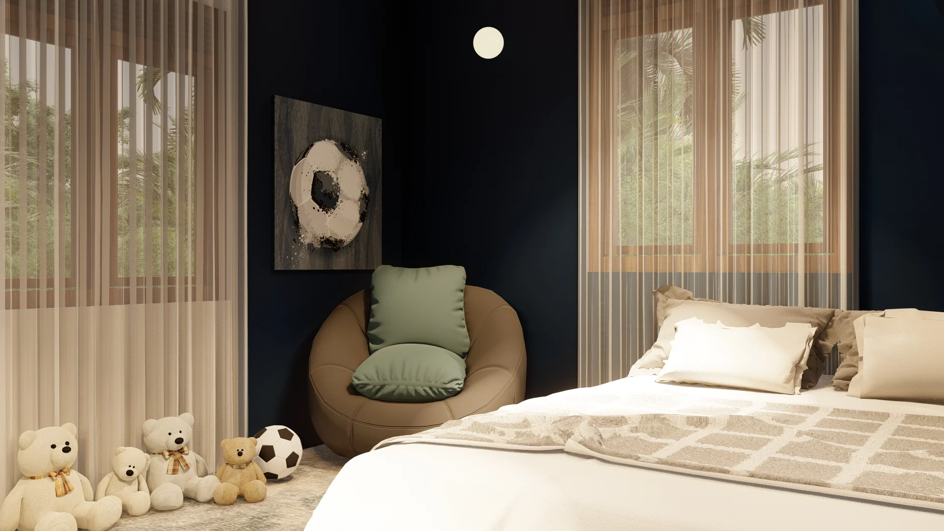 Interior Design Colombo, Sri Lanka, Blue Goal Room, Athurugiriya, kid/little boy bedroom design football poster angle 3