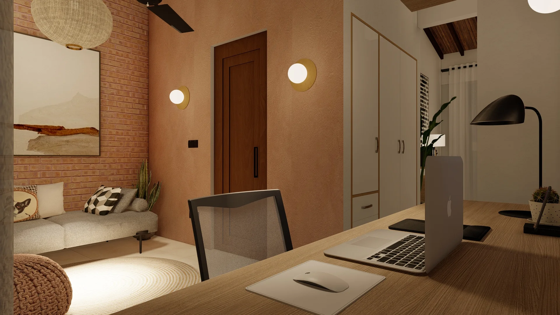 Home Interior Design,Rustic modern,affordable furniture,Brick & Ivory Residence, Biyagama, white theme bedroom angle 4